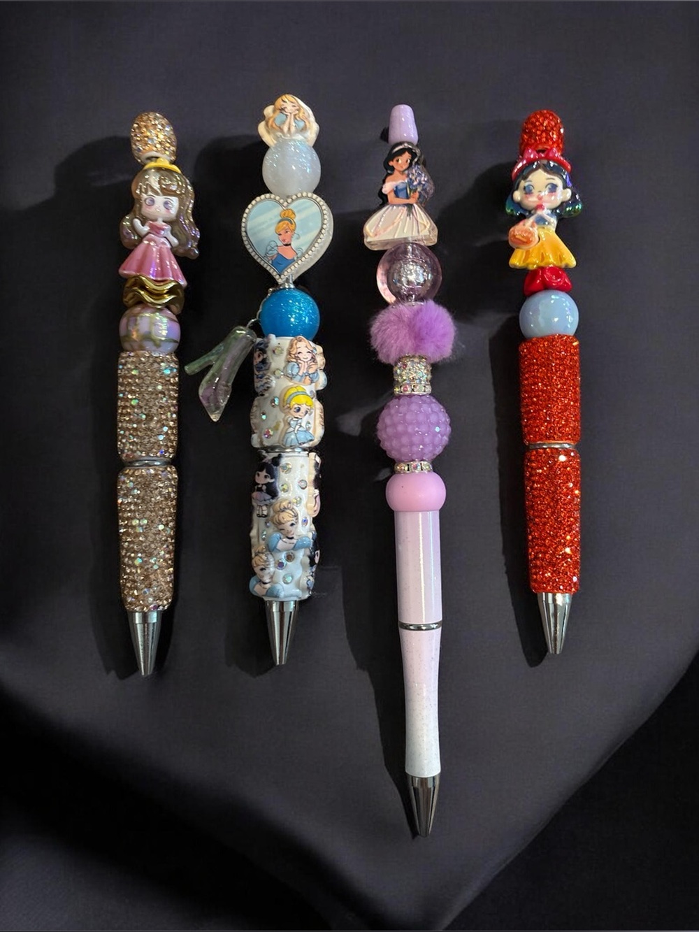 Set of handmade 4’Sparkle Princess Beaded pens -